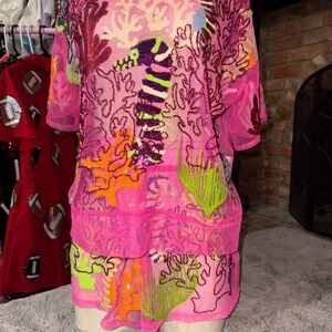 S Vibrant Pink Sheer Top and XS matching shorts with Sea Life Design